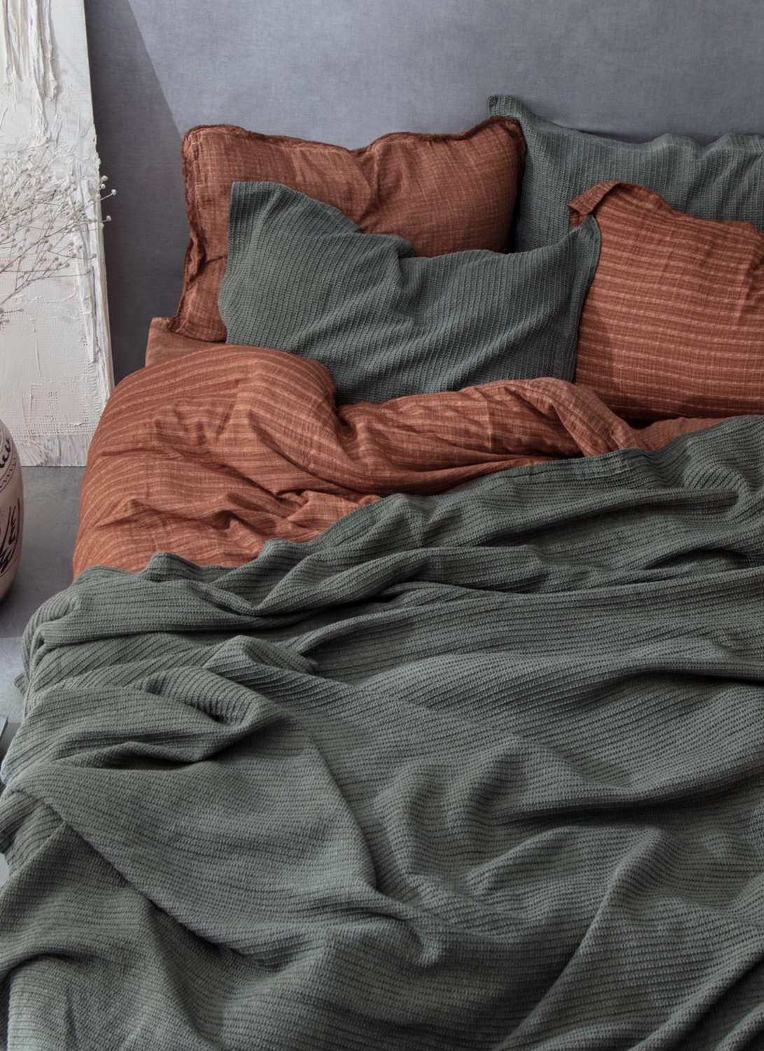Ecocotton Sara Two Person Bedspread 100% Organic Cotton Pique Green 220x240 Cm