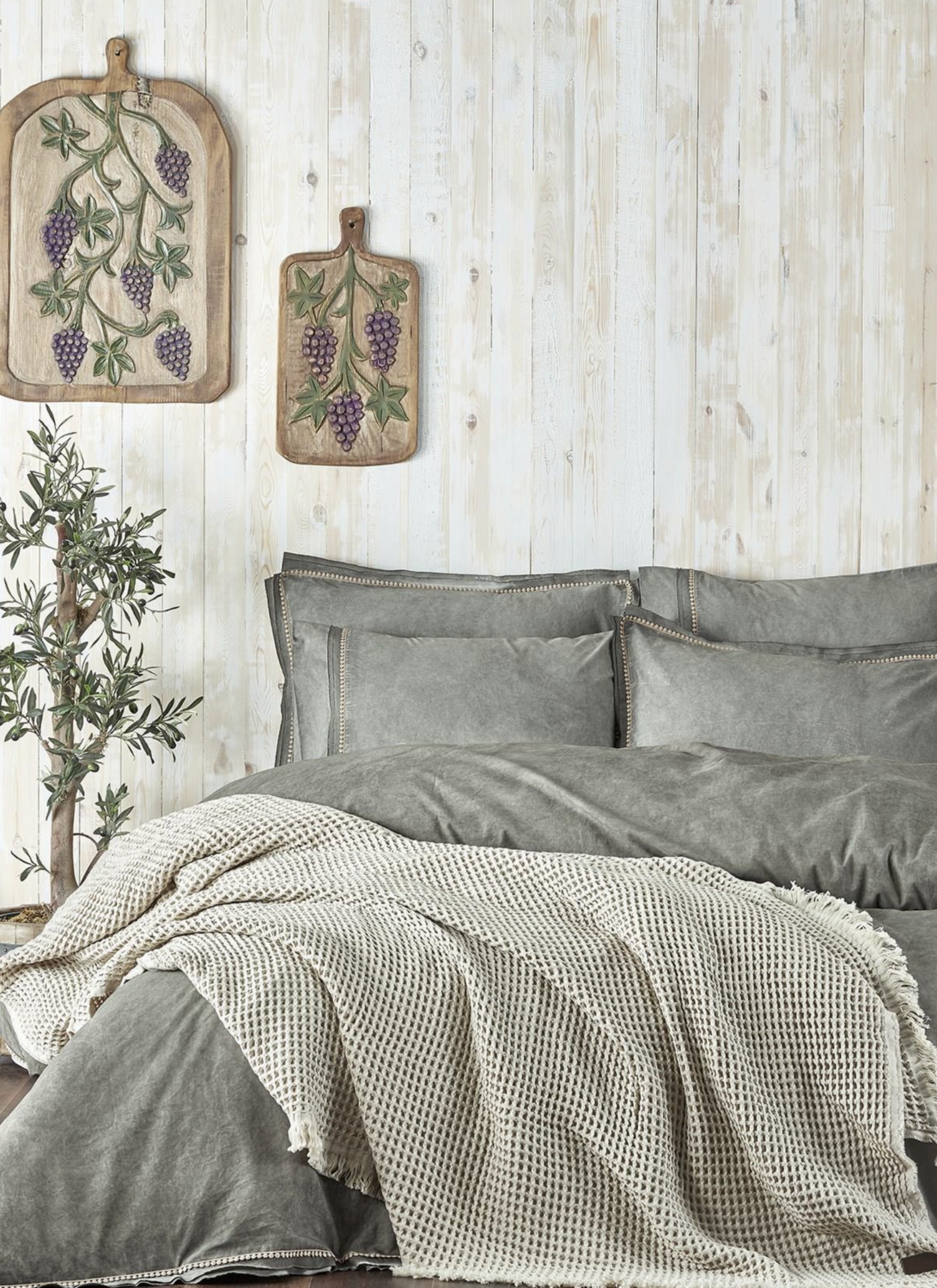 Ecocotton Seren Two Person Pique Cover 100% Organic Cotton Melange Beige 220x240 Cm