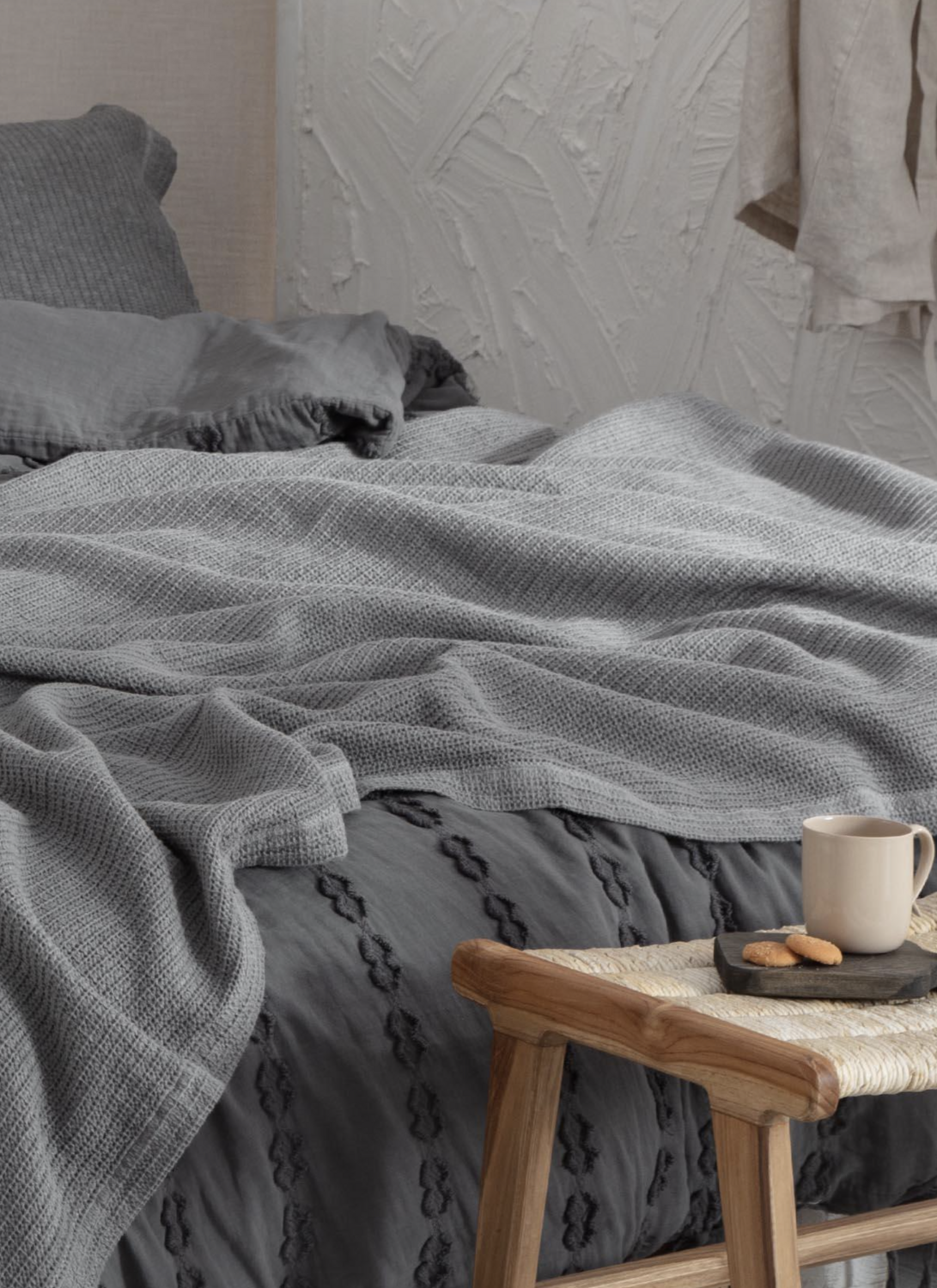 Ecocotton Sara Two Person Bedspread 100% Organic Cotton Pique Gray 220x240 Cm