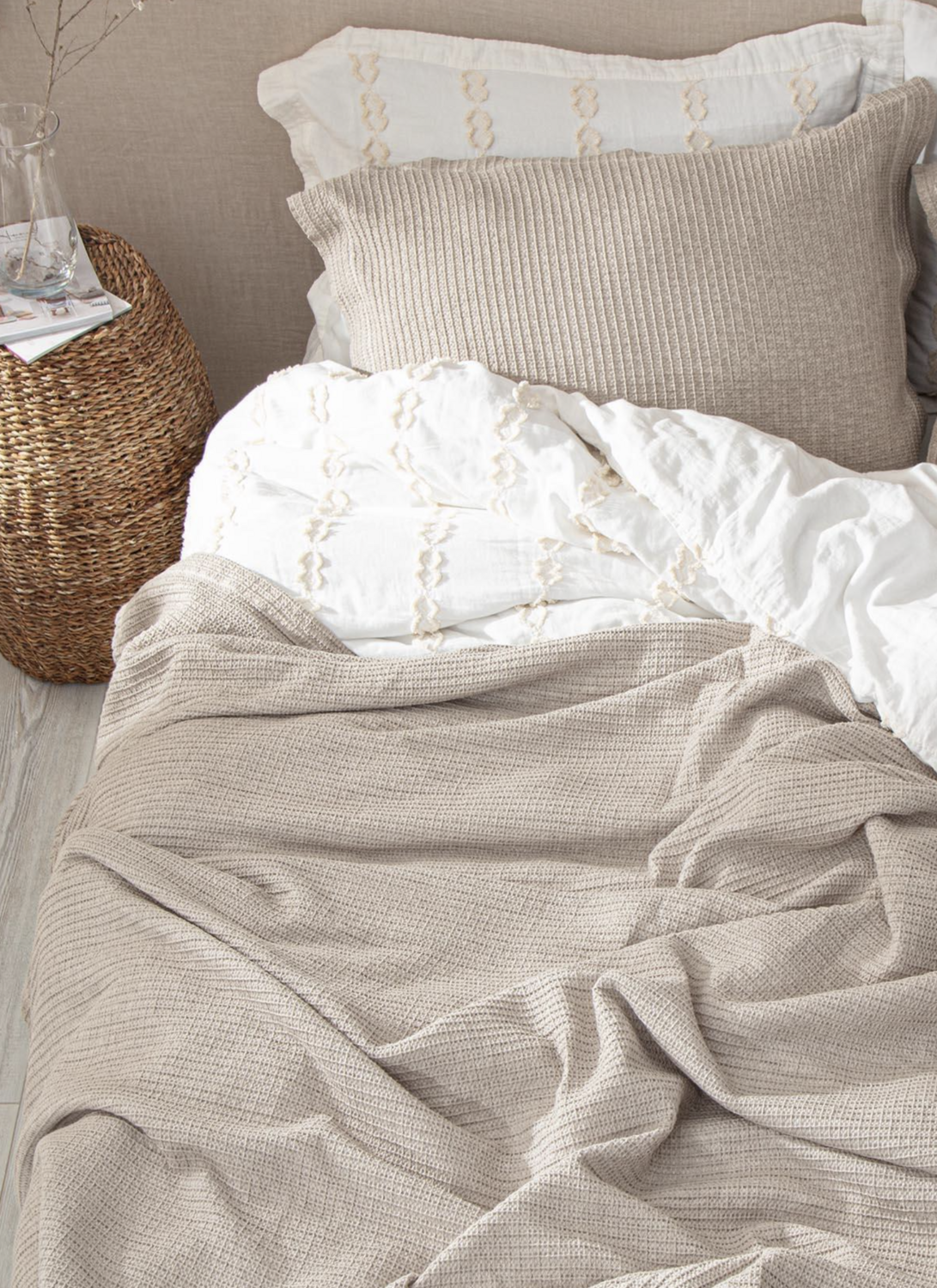 Ecocotton Sara Two Person Bedspread 100% Organic Cotton Pique Beige 220x240 Cm