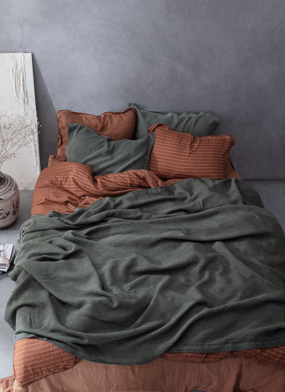 Ecocotton Sara Two Person Bedspread 100% Organic Cotton Pique Green 220x240 Cm
