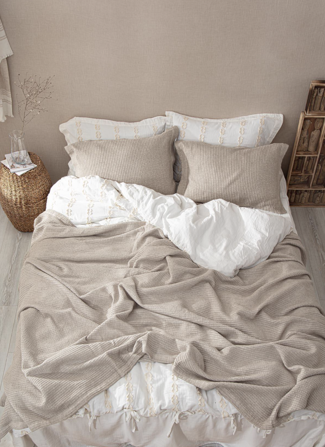 Ecocotton Sara Two Person Bedspread 100% Organic Cotton Pique Beige 220x240 Cm