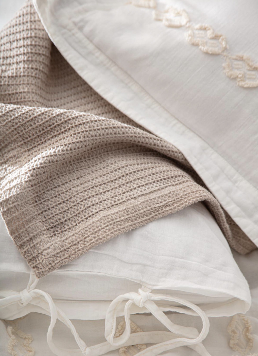 Ecocotton Sara Two Person Bedspread 100% Organic Cotton Pique Beige 220x240 Cm