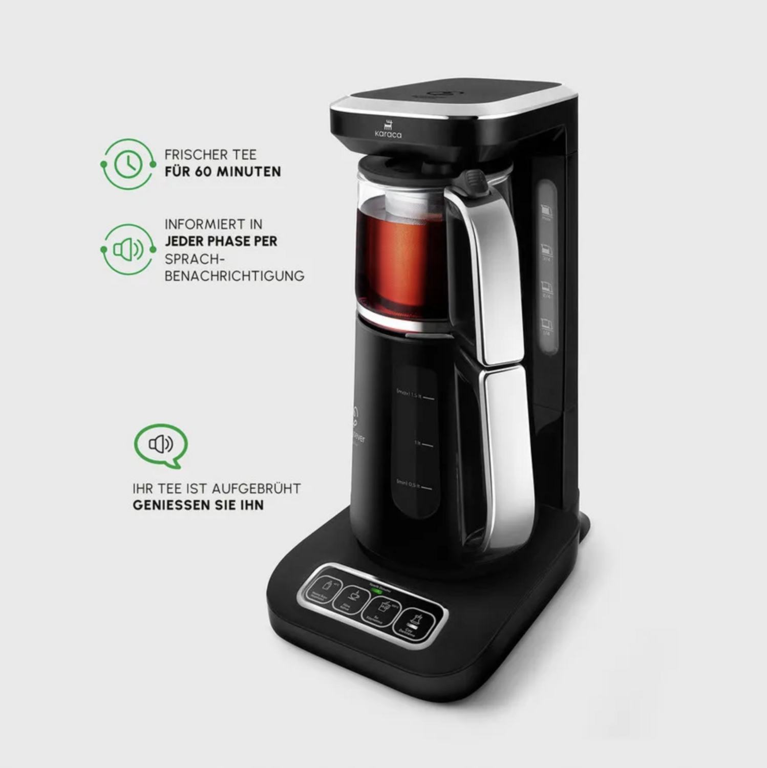 Karaca Caysever Robotea Pro 4 in 1 Talking Automatic Tea Maker Kettle and Filter Coffee Maker 2500W Black