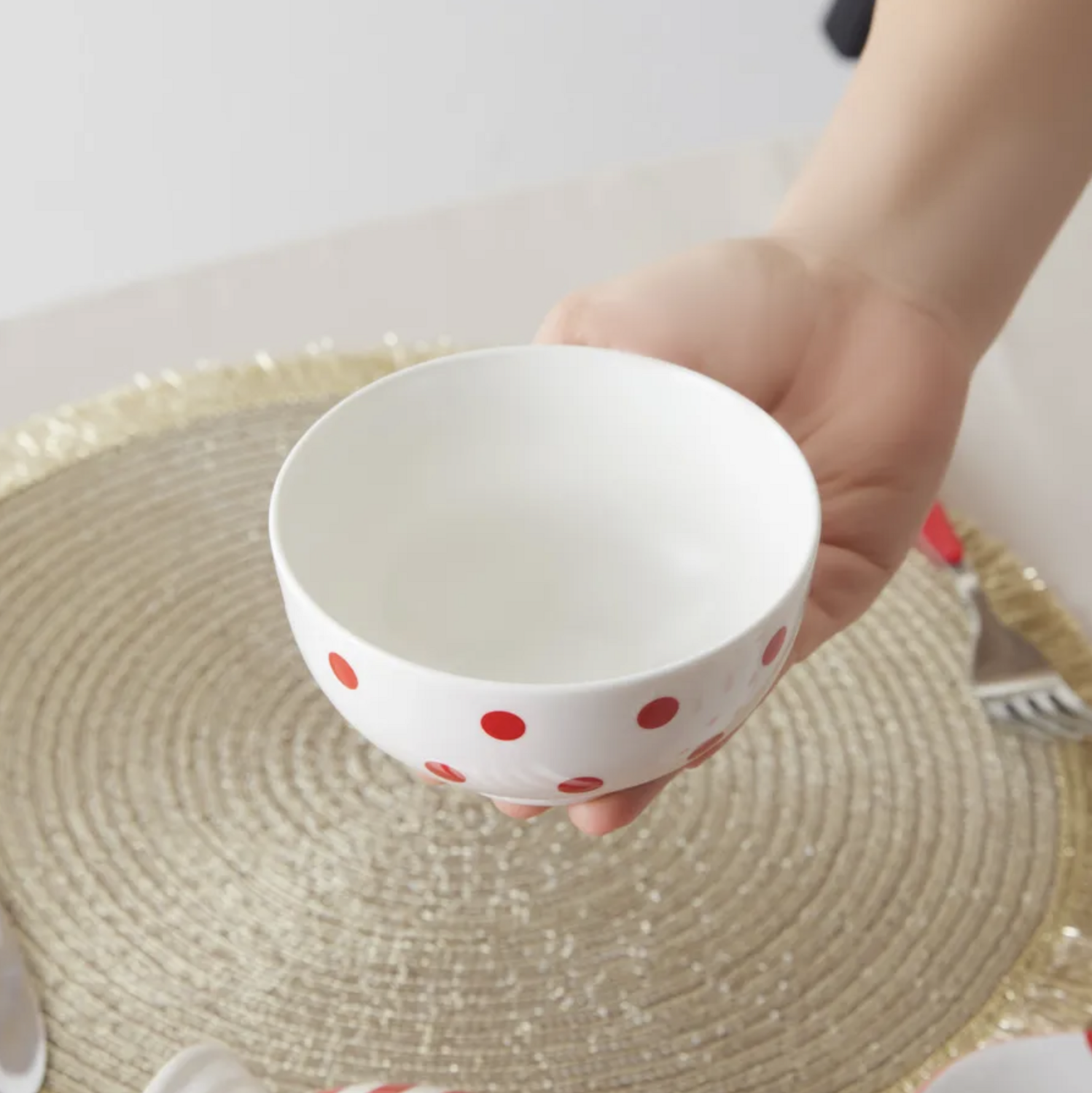 Karaca Polka Dot Porcelain White Snack Holder 11 cm