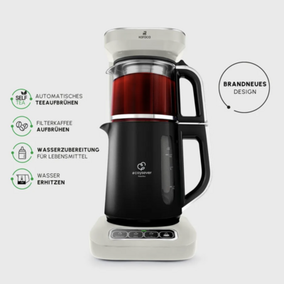Karaca Caysever Robotea Pro 4 in 1 Talking Automatic Tea Maker Kettle and Filter Coffee Maker 2500W Cream
