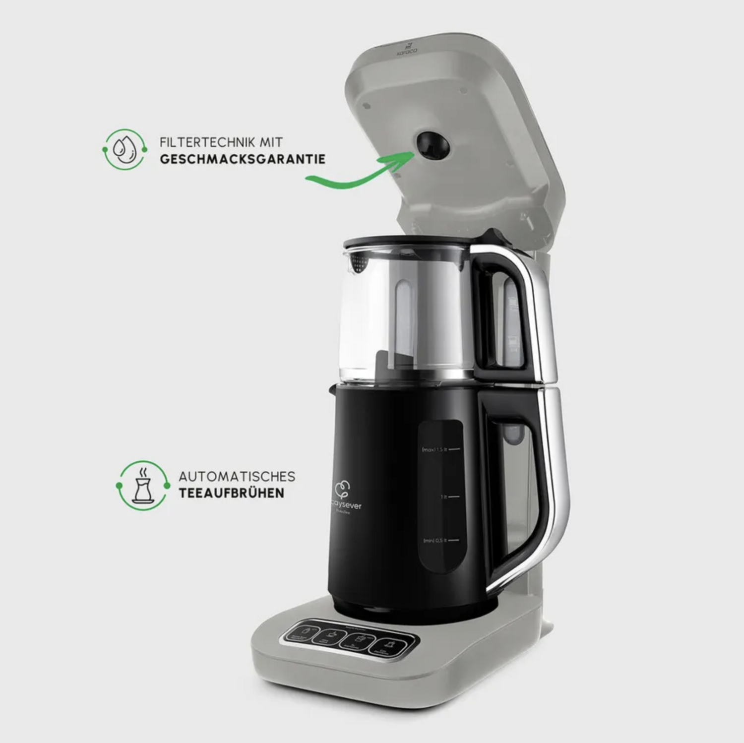 Karaca Caysever Robotea Pro 4 in 1 Talking Automatic Tea Maker Kettle and Filter Coffee Maker 2500W Cream