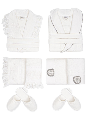 Ecocotton Elsa Family Bathrobe 100% Organic Embroidered Cotton Cream/Cream - M/L
