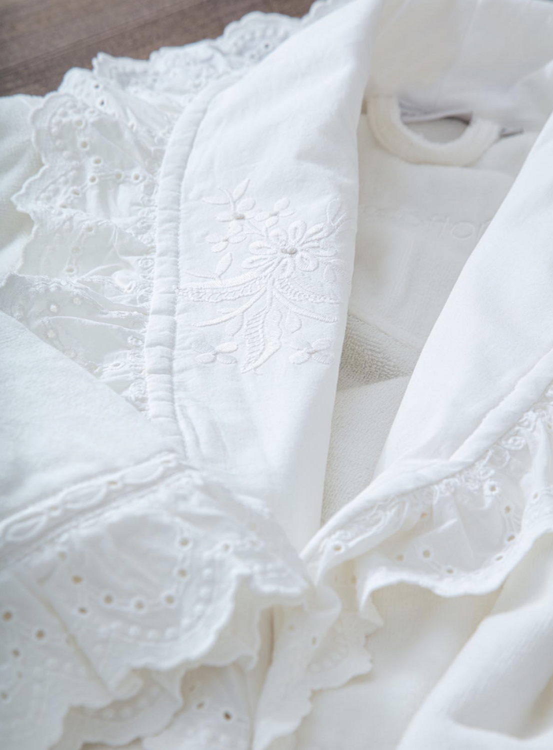 Ecocotton Elsa Family Bathrobe 100% Organic Embroidered Cotton Cream/Cream - M/L