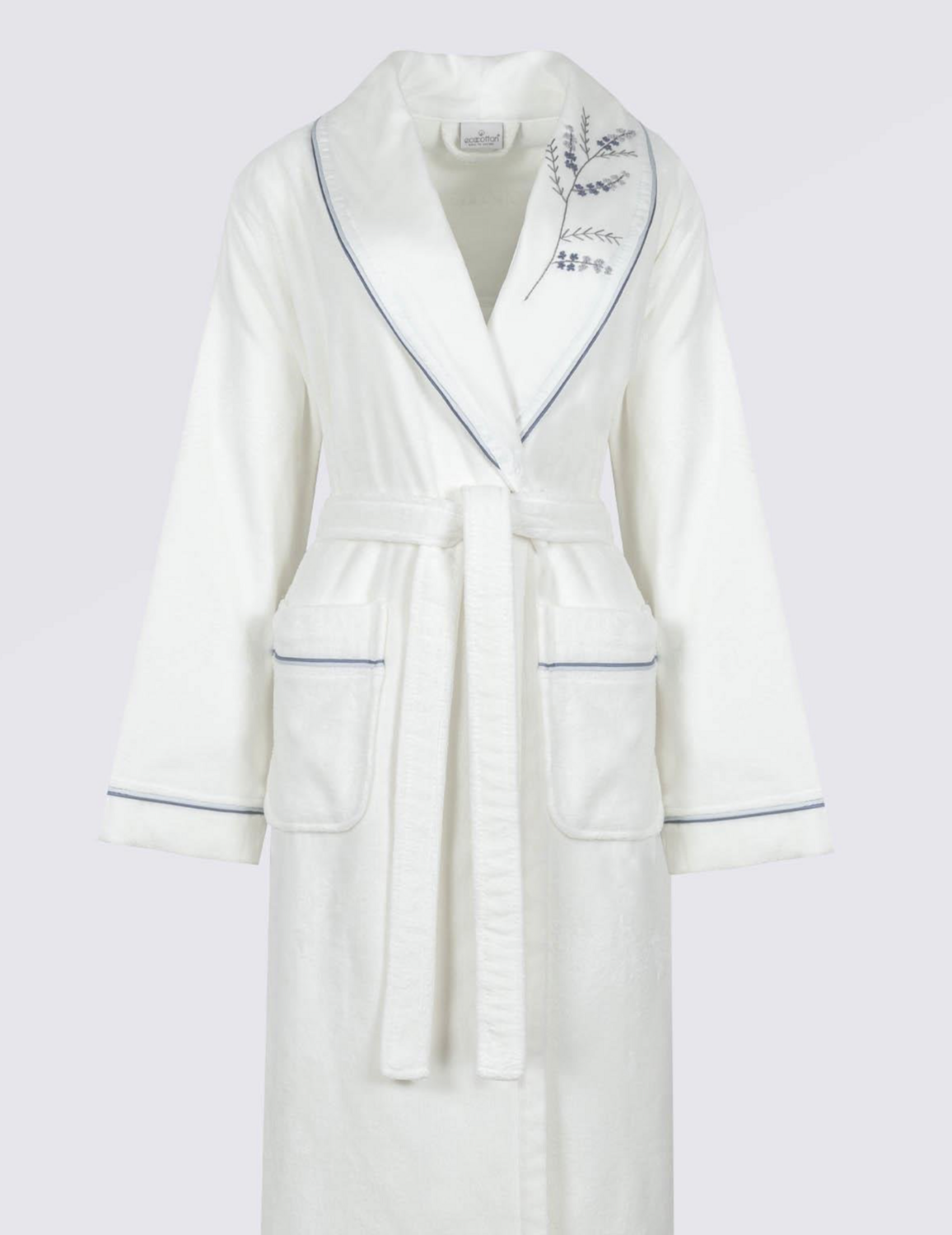 Ecocotton Derin Family Bathrobe Set 100% Organic Cotton Embroidered Beige/Blue - M/L