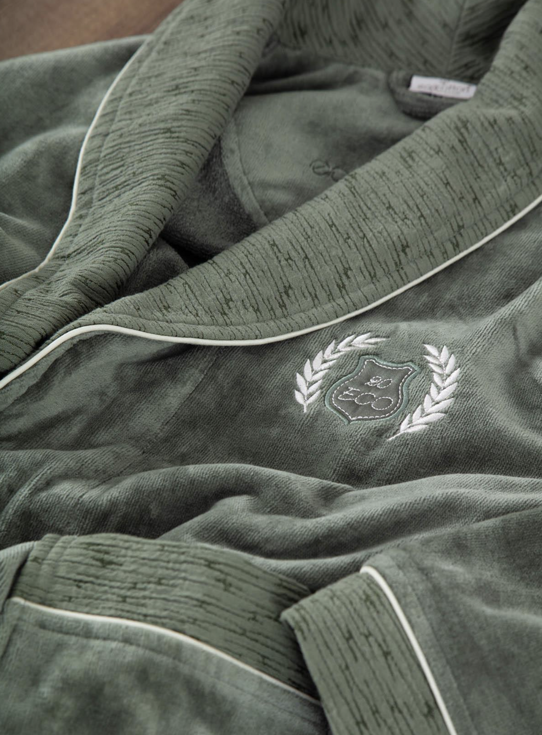 Ecocotton Derin Family Bathrobe Set 100% Organic Cotton Embroidered Beige/Green - M/L