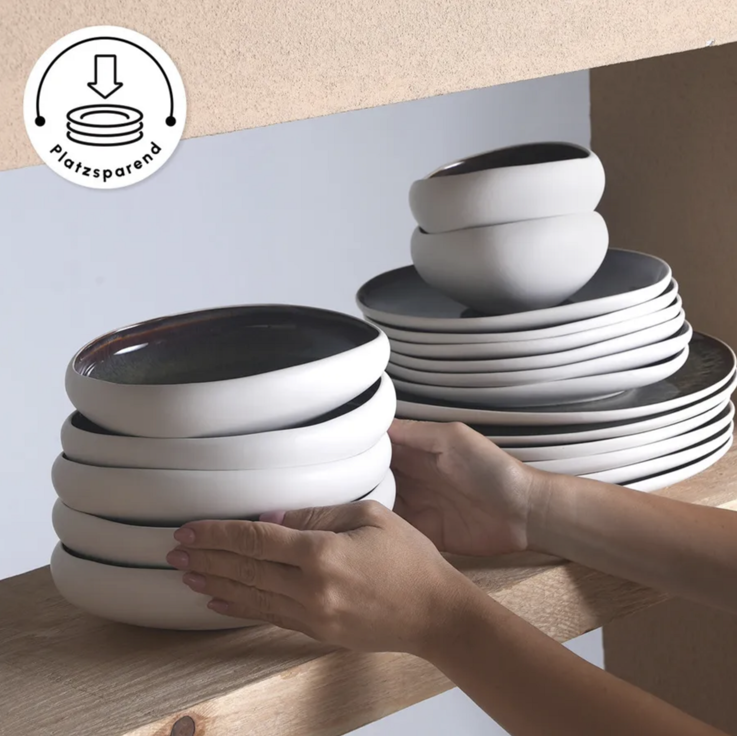 Karaca Streamline New Galactic Dinnerware Set, 12 Person, Stoneware, White, 59 Piece