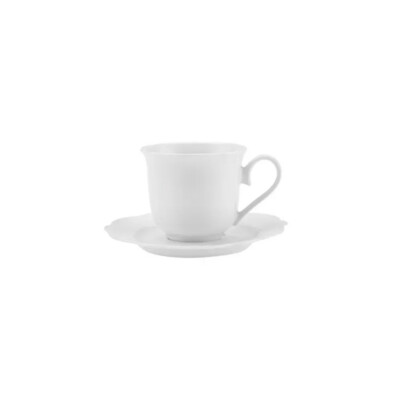 Karaca Daisy Tea Cup and Saucer Set for 4 People, 8 Piece, New Generation Bone, White, 260ml
