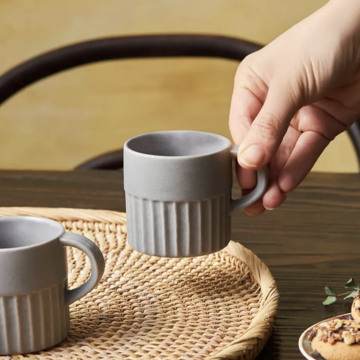 Karaca Sendai for 4 Person Espresso Turkish Coffee Cup Set, 4 Piece, Stoneware, Grey, 120 ml