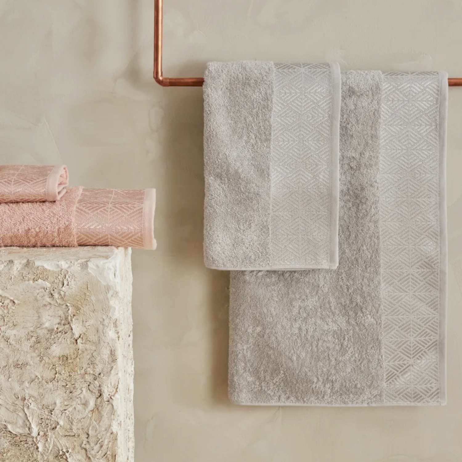 Karaca Home Lucia Bad-/handdoekset, 4-delig, Blush Grijs