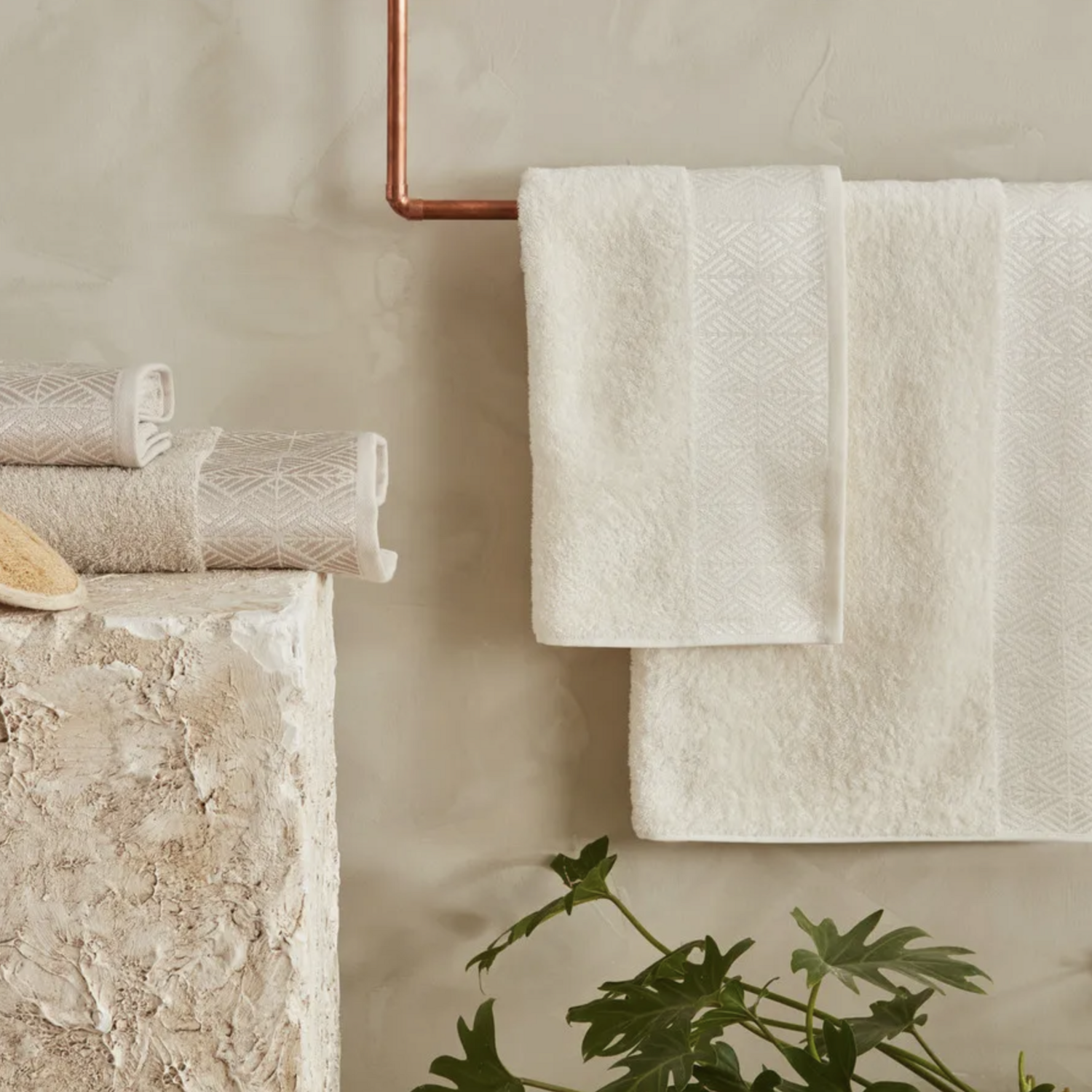 Karaca Home Luica Bath/Head Towel Bath Set, 4 Piece, Offwhite Beige