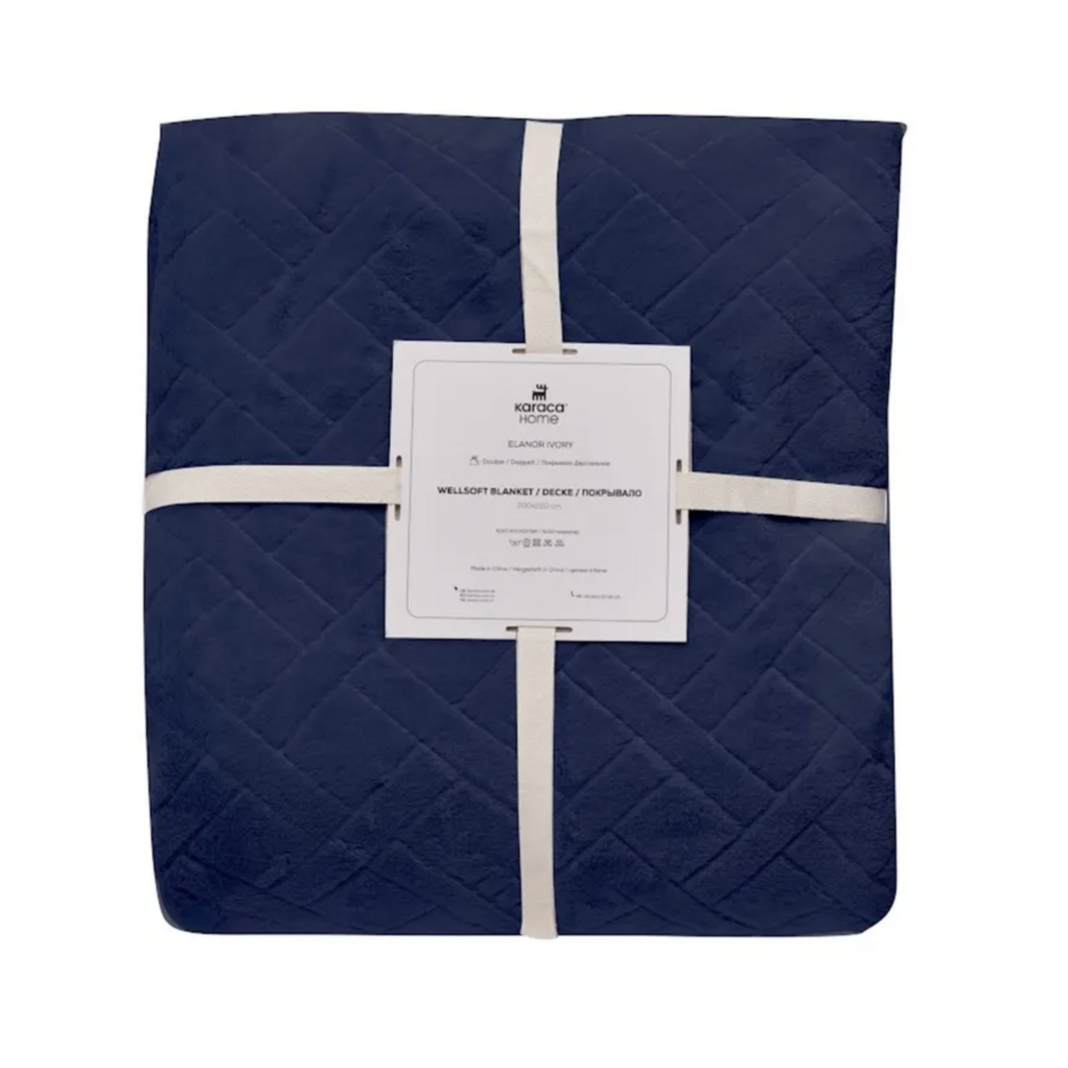 Karaca Elanor Flannel Emboss Wellsoft Double Blanket, Navy