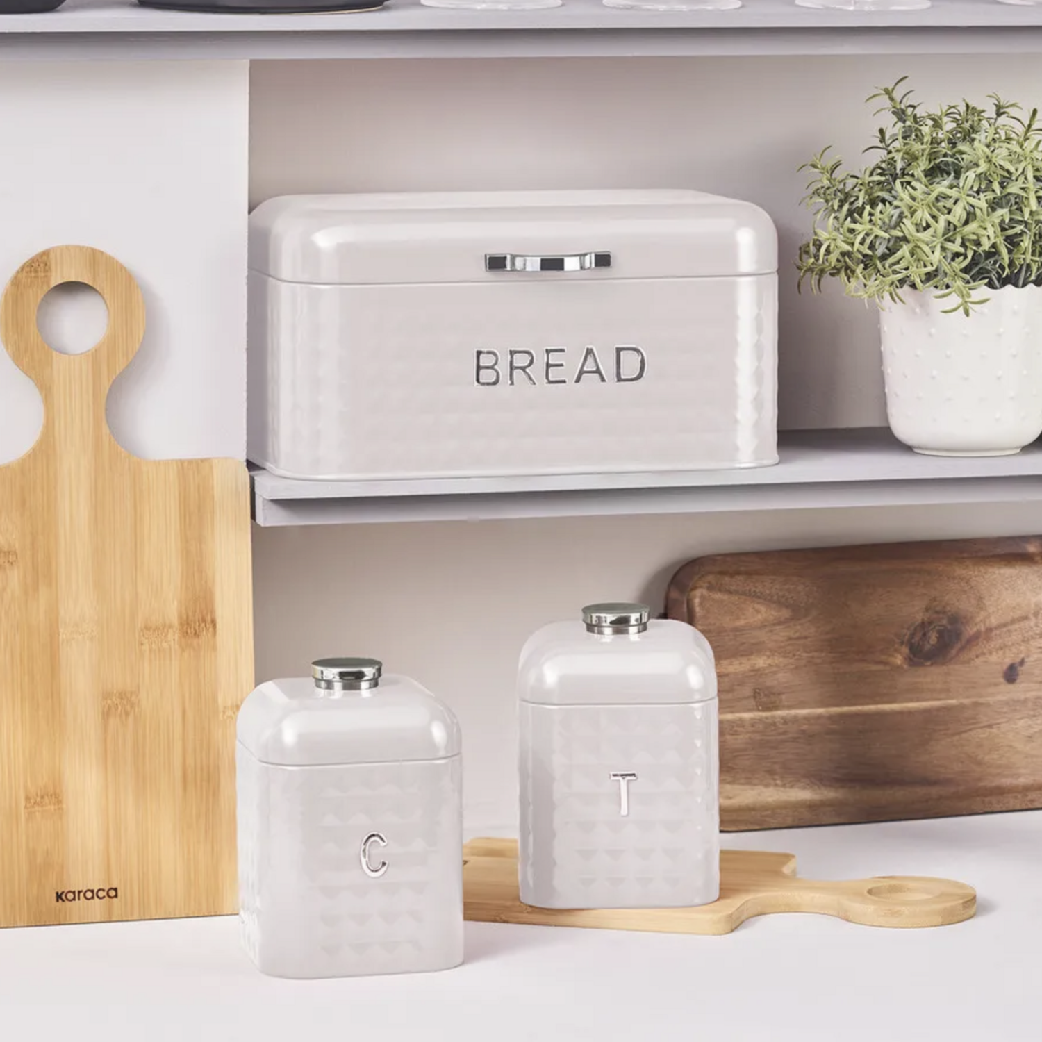 Karaca Diamond Bread Box with Storage Container Gift, Cream