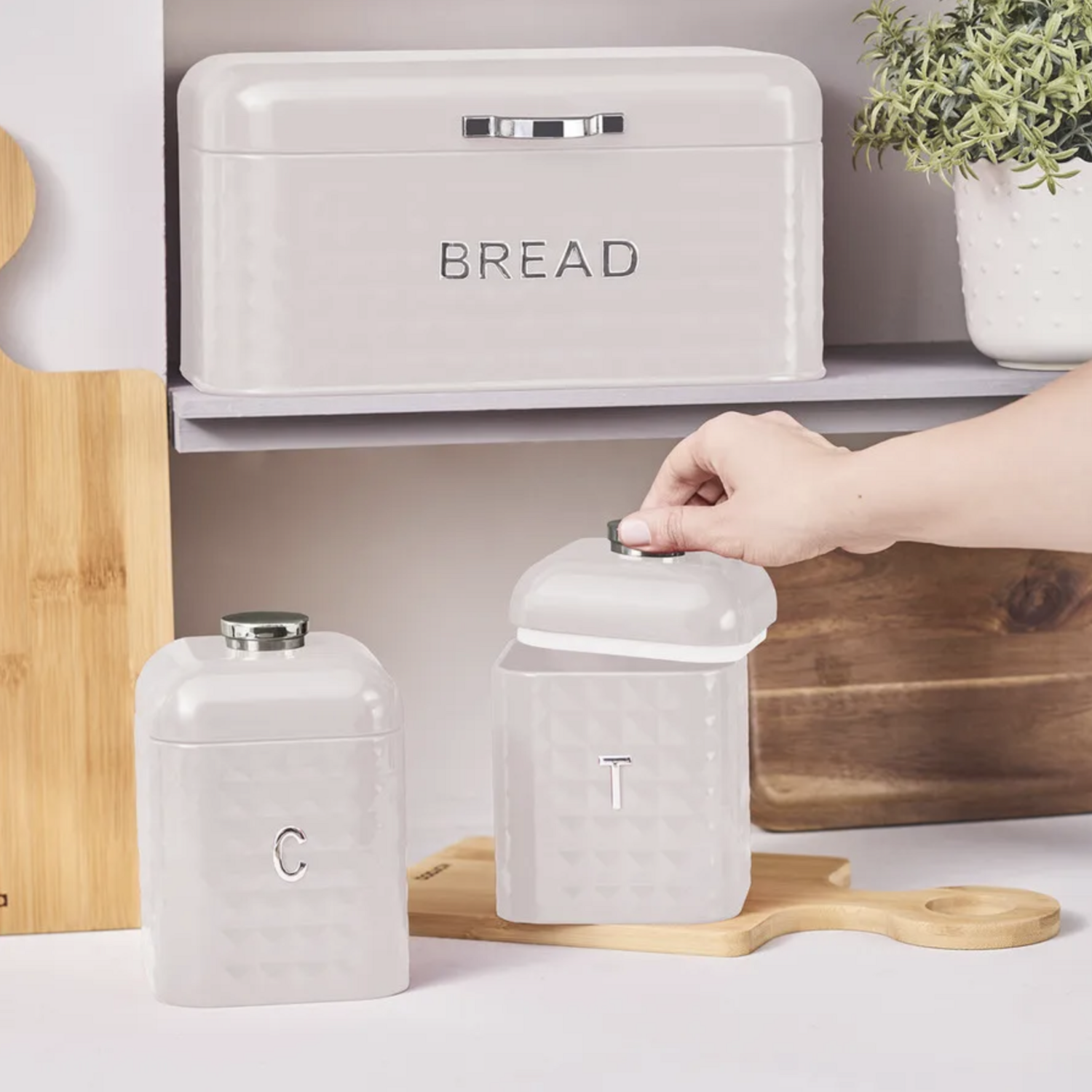 Karaca Diamond Bread Box with Storage Container Gift, Cream