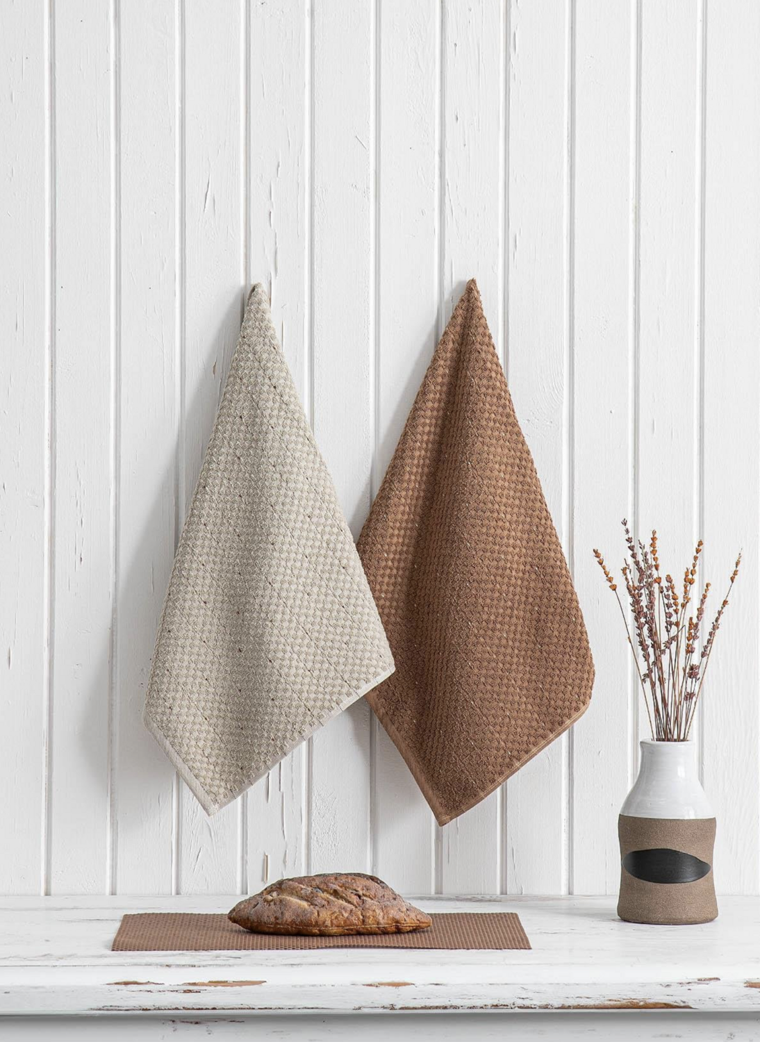 Green Black Parla 2-Piece Kitchen Towel 100% Cotton Beige-Brown 50x70cm