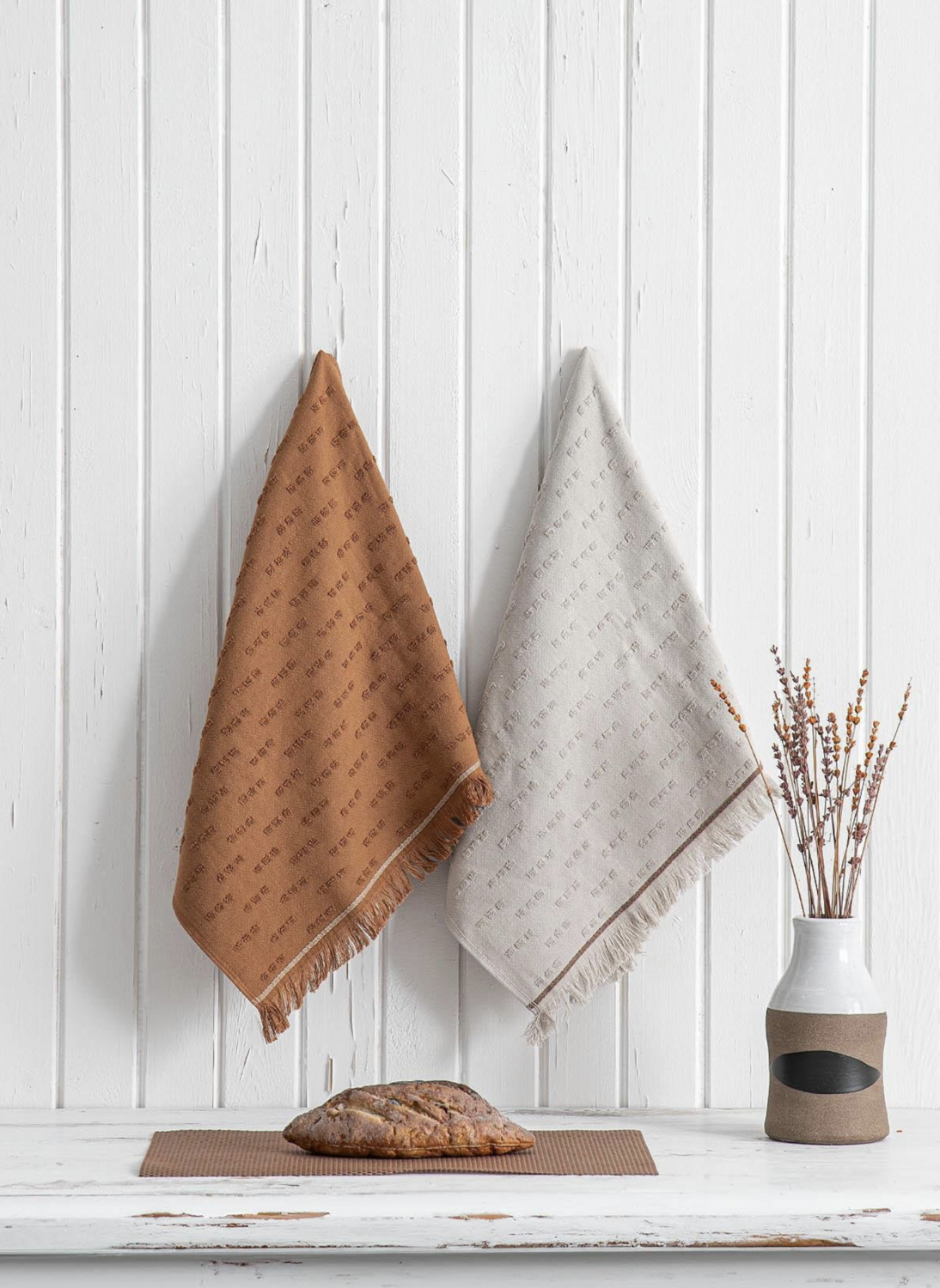 Green Black Pera 2-Piece Kitchen Towel 100% Cotton Beige-Terra 50X70cm