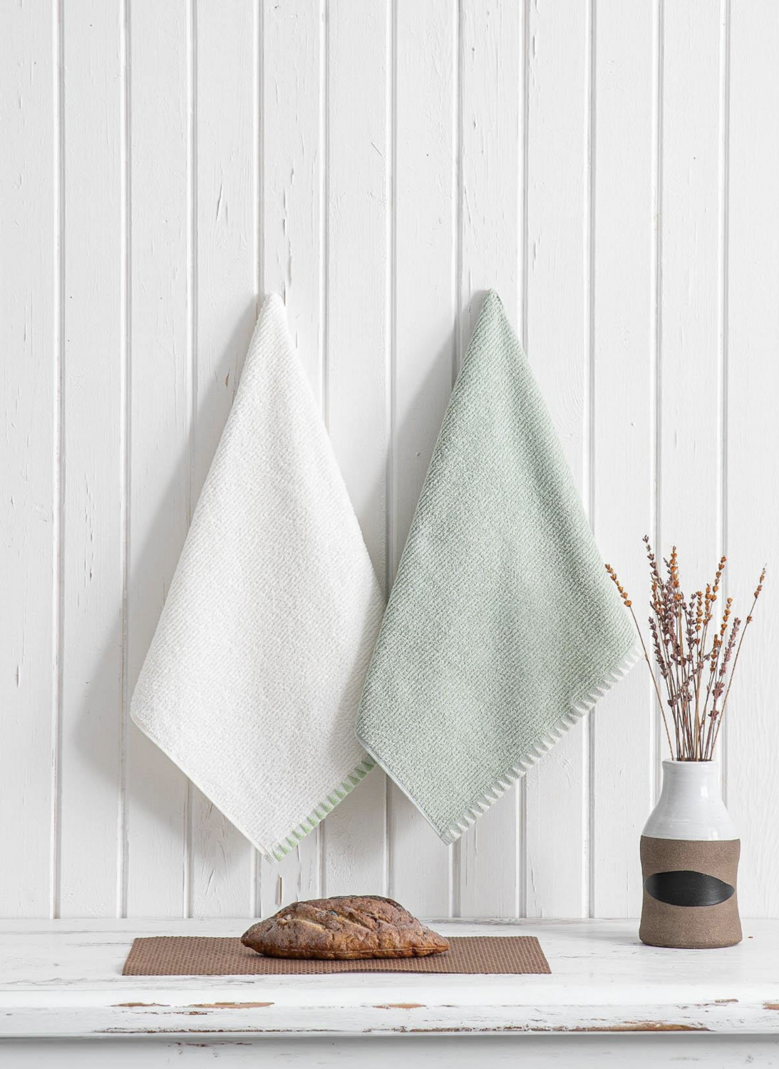 Green Black Vera 2-Piece Kitchen Towel 100% Cotton Cream-Mint 50X70cm
