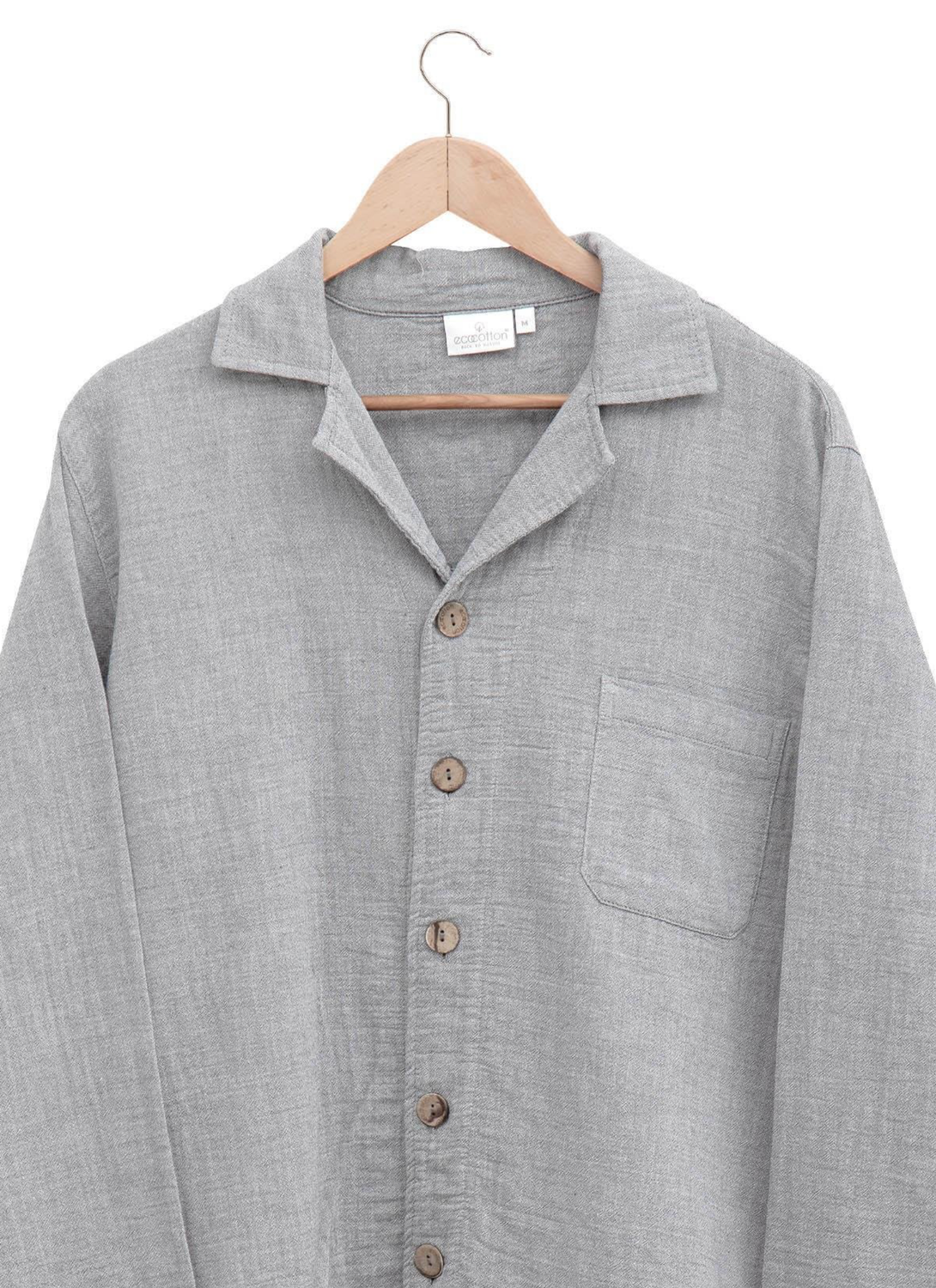 Ecocotton Melsa heren pyjama set 100% organisch katoen mousseline lichtgrijs