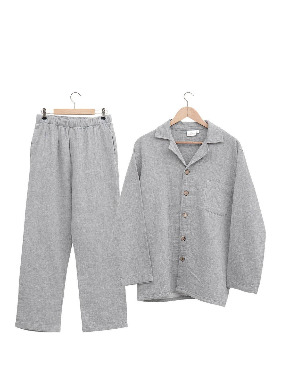Ecocotton Melsa heren pyjama set 100% organisch katoen mousseline lichtgrijs