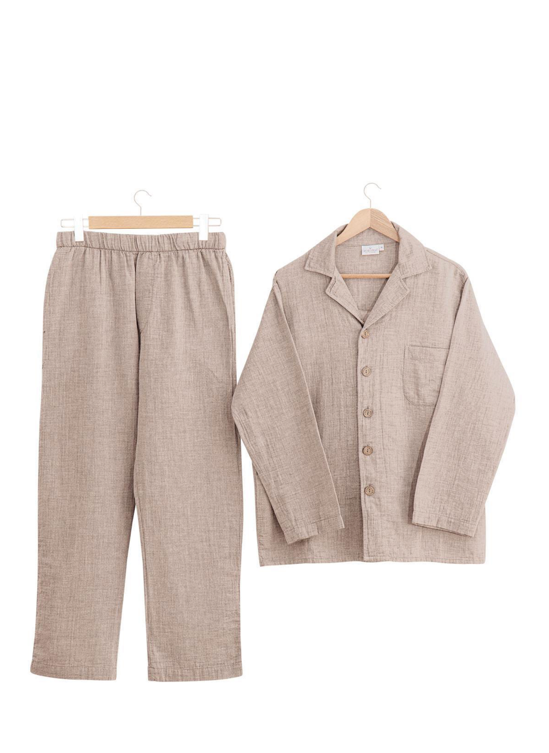 Ecocotton Melsa Men&#39;s Pajama Set 100% Organic Cotton Muslin Beige