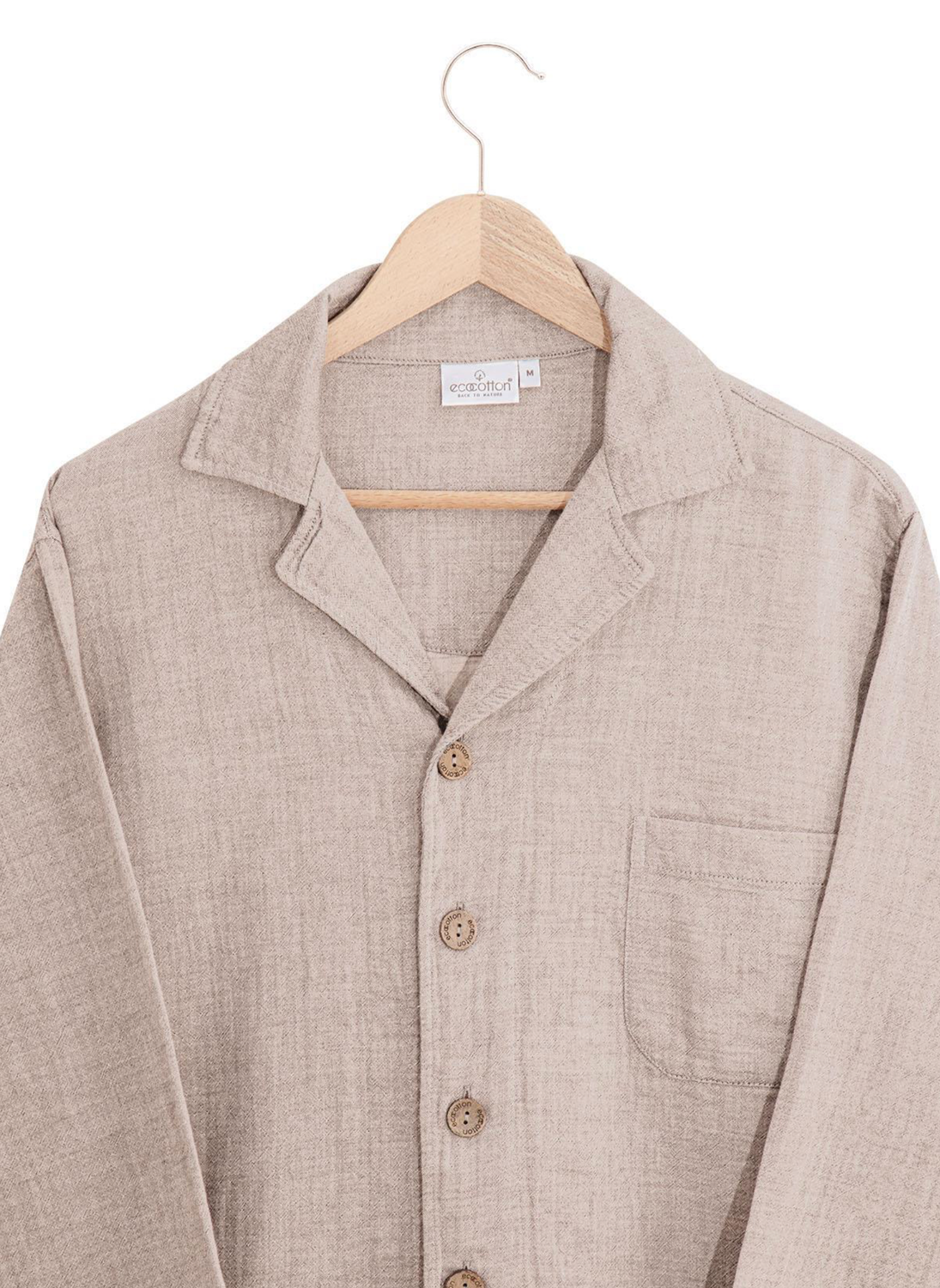 Ecocotton Melsa Men&#39;s Pajama Set 100% Organic Cotton Muslin Beige