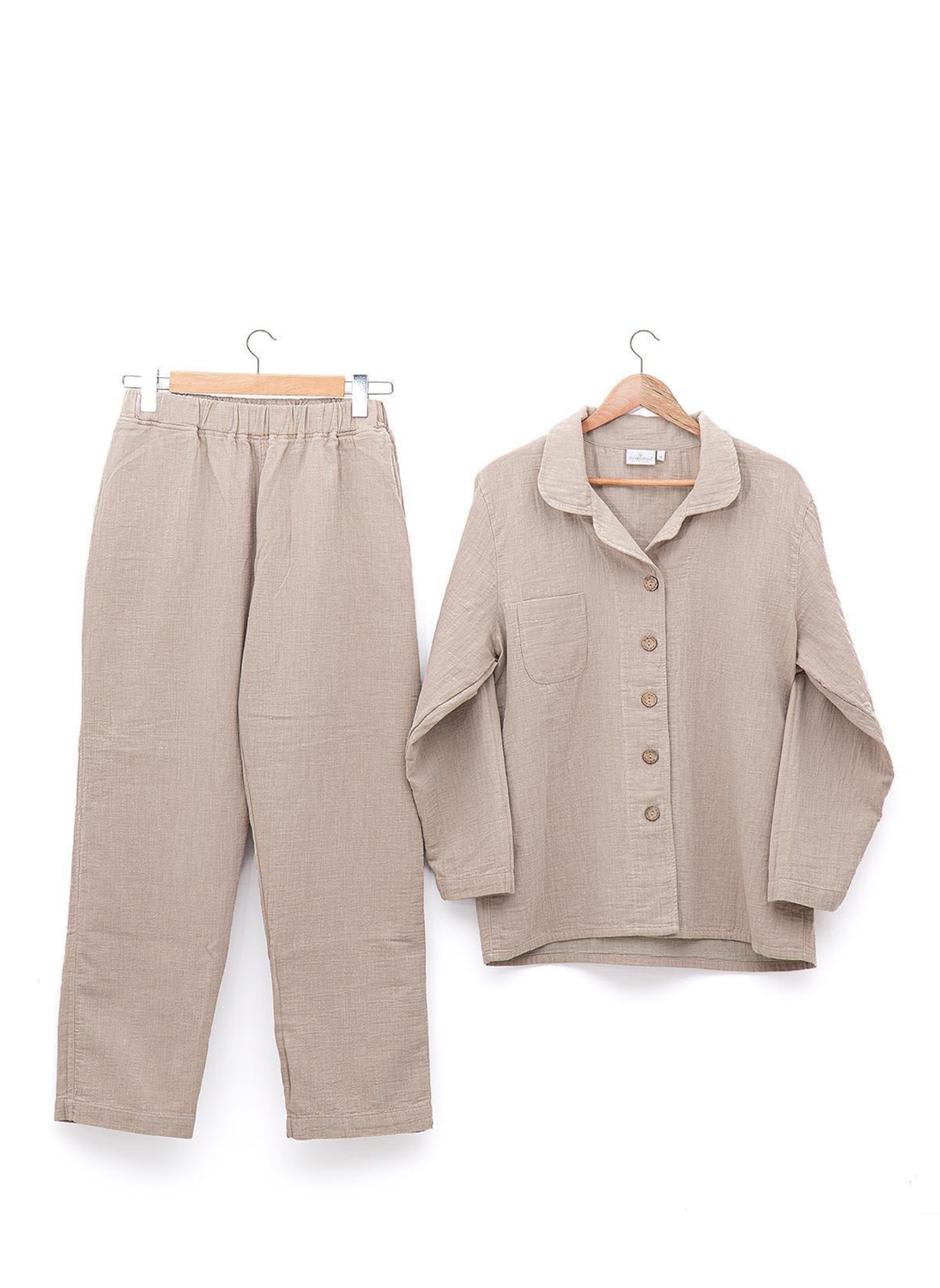 Ecocotton Melsa Women&#39;s Pajama Set 100% Organic Cotton Muslin Beige