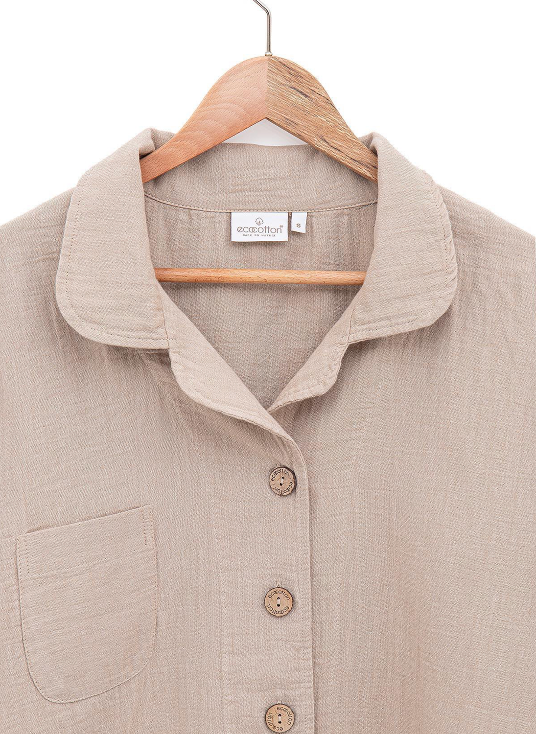 Ecocotton Melsa Women&#39;s Pajama Set 100% Organic Cotton Muslin Beige