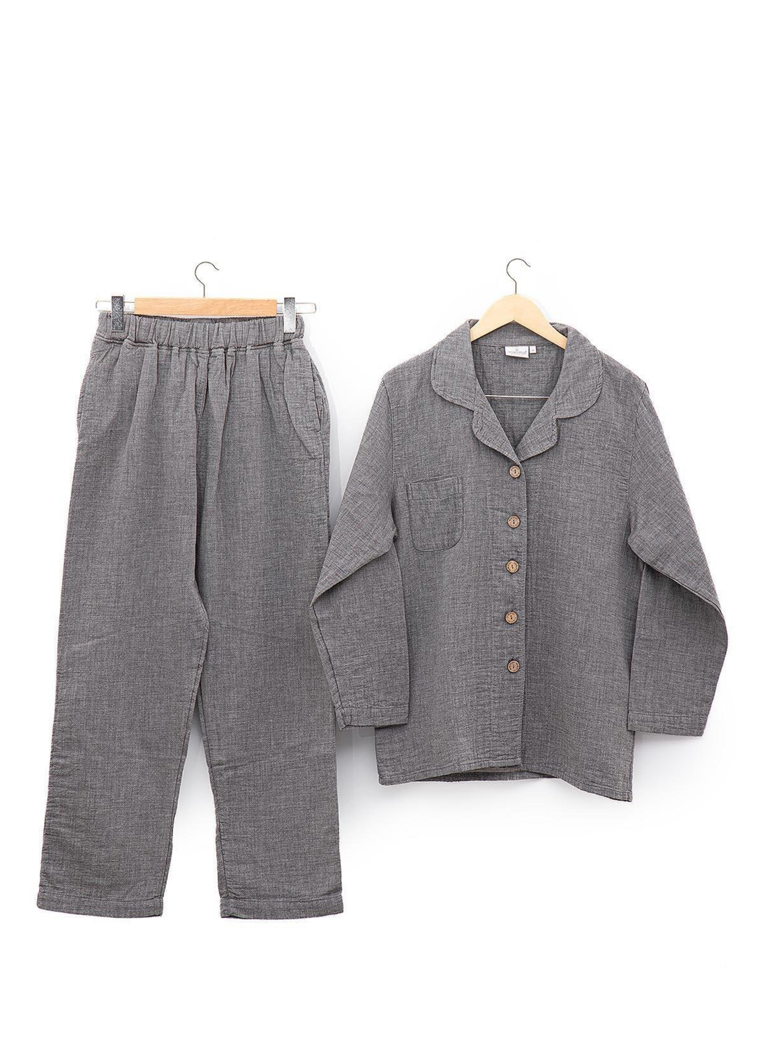 Ecocotton Melsa Women&#39;s Pajama Set 100% Organic Cotton Muslin Anthracite