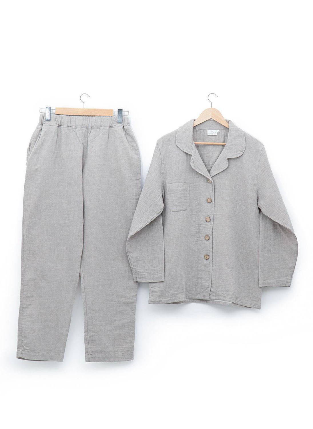 Ecocotton Melsa Women&#39;s Pajama Set 100% Organic Cotton Muslin Light Gray