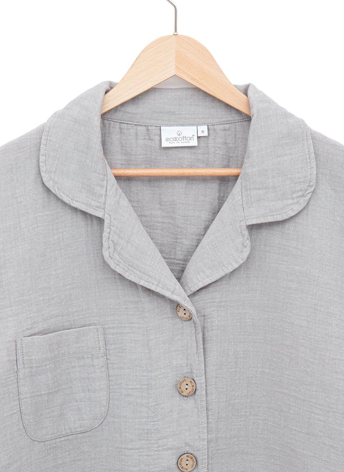 Ecocotton Melsa Women&#39;s Pajama Set 100% Organic Cotton Muslin Light Gray