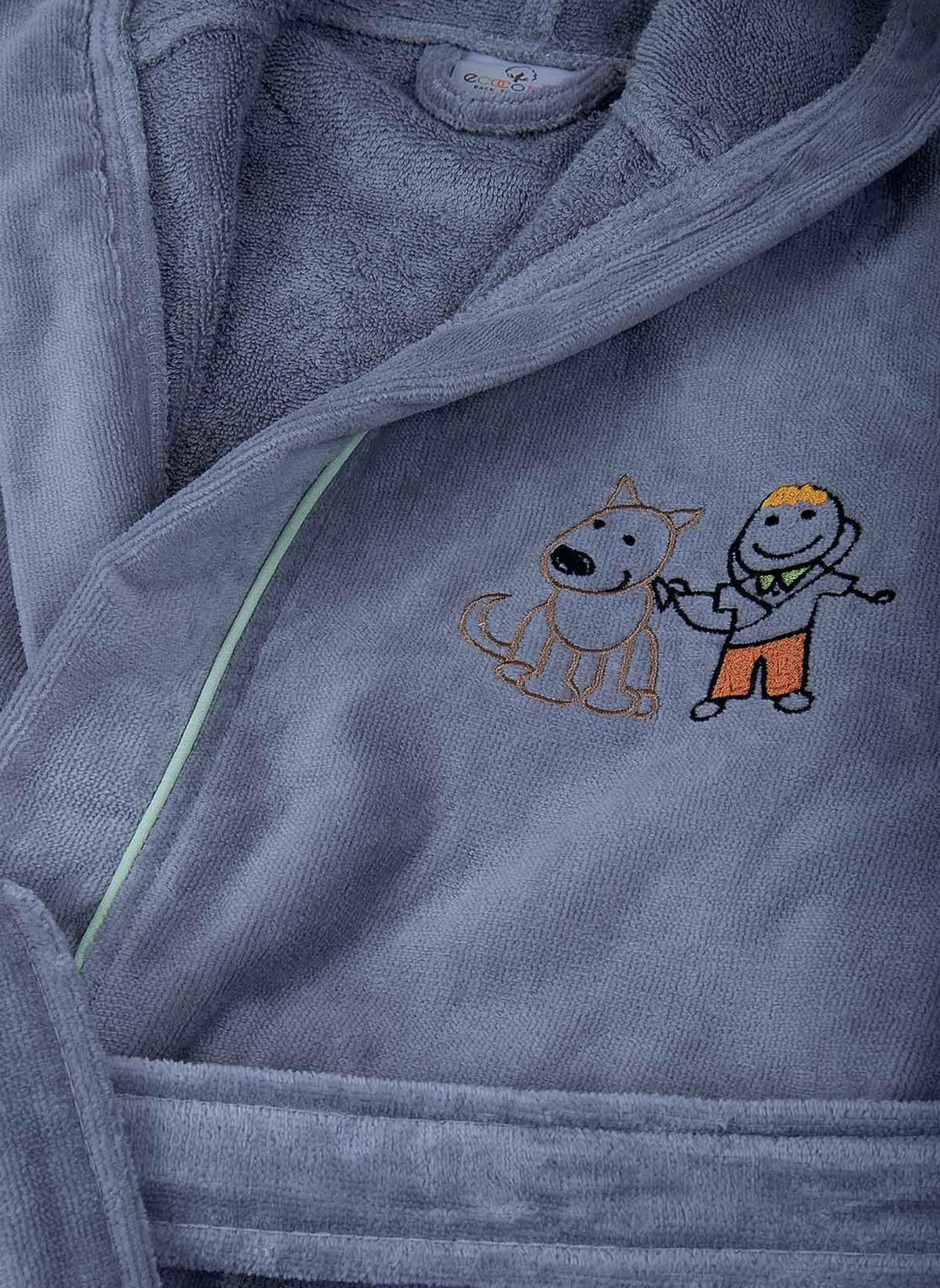 Ecocotton Carnaval Unisex Children&#39;s Bathrobe 100% Organic Cotton Embroidered Gray