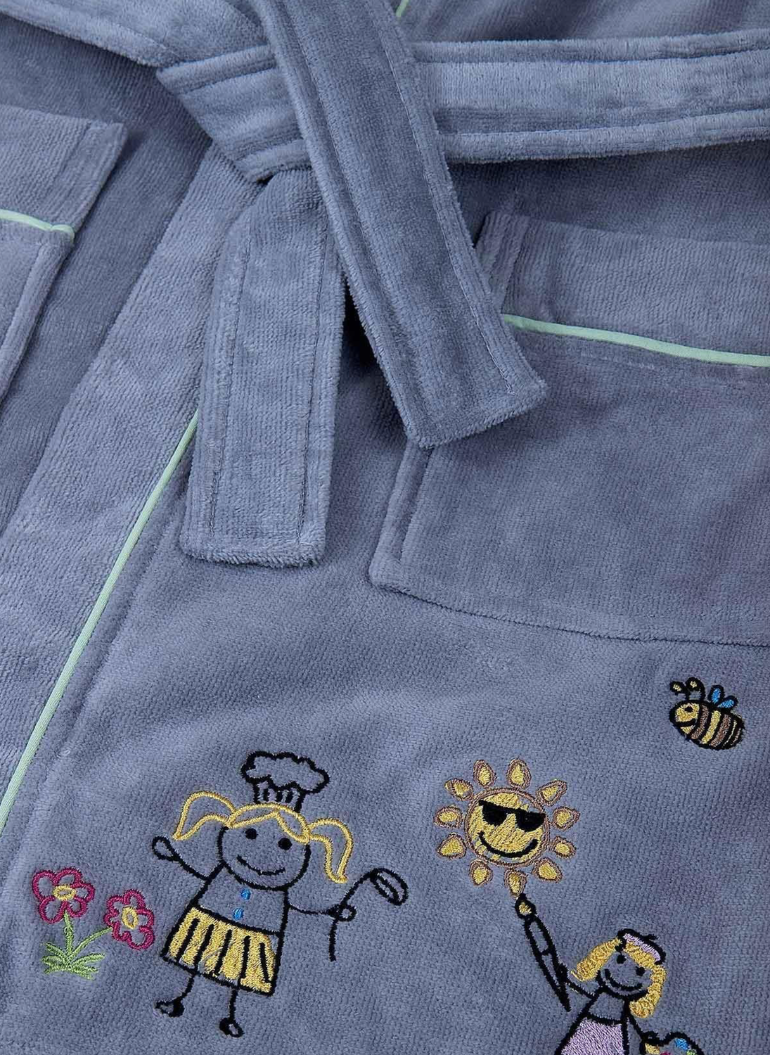 Ecocotton Carnaval Unisex Children&#39;s Bathrobe 100% Organic Cotton Embroidered Gray