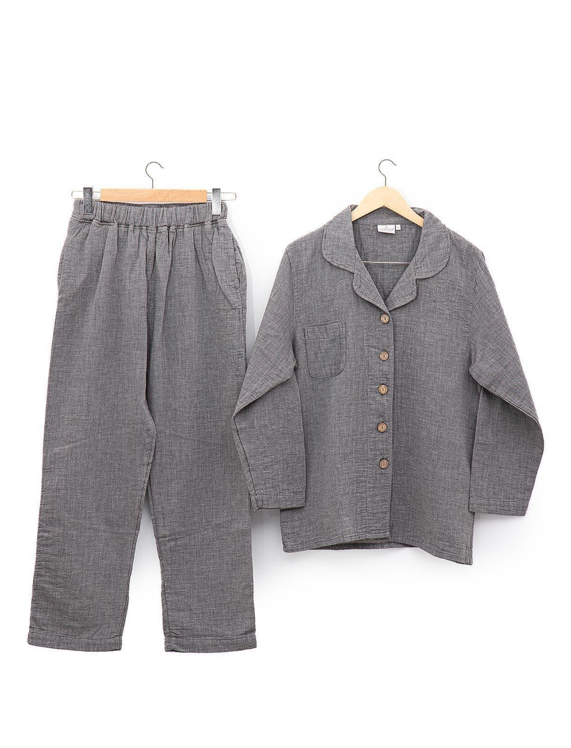 Ecocotton Melsa Men&#39;s Pajama Set 100% Organic Cotton Muslin Anthracite