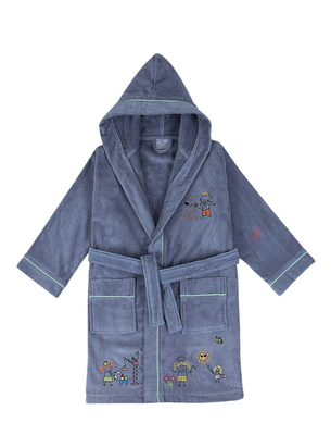 Ecocotton Carnaval Unisex Children&#39;s Bathrobe 100% Organic Cotton Embroidered Gray