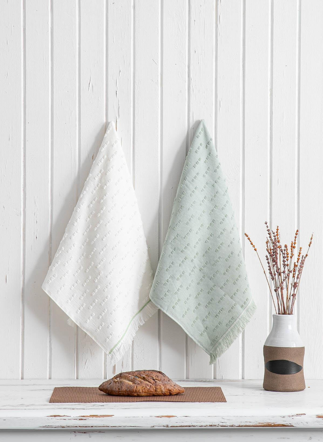 Green Black Pera 2-Piece Kitchen Towel 100% Cotton Cream-Mint 50X70 Cm