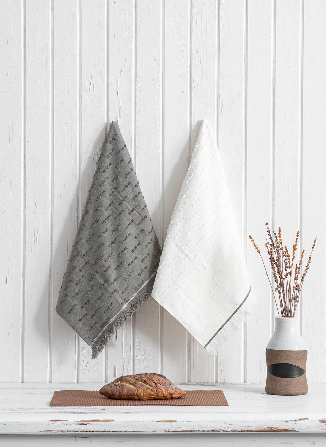 Green Black Pera 2-Piece Kitchen Towel 100% Cotton Cream-Anthracite 50X70 Cm