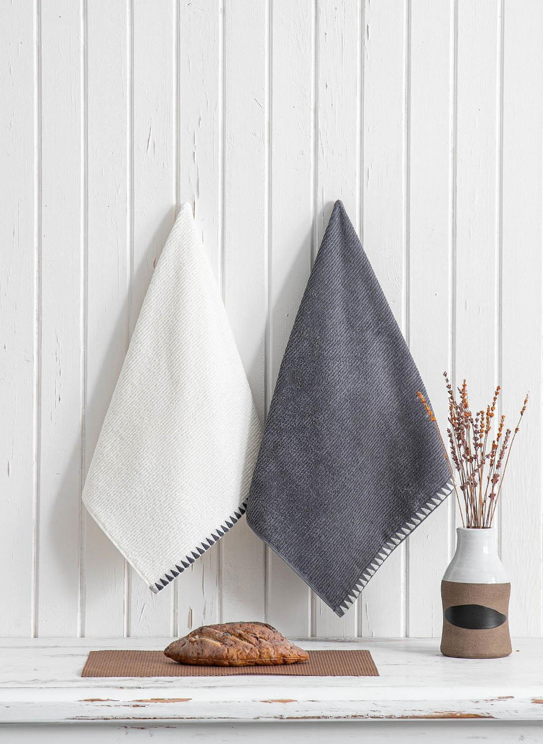 Green Black Vera 2-Piece Kitchen Towel 100% Cotton Cream-Blue 50X70 Cm