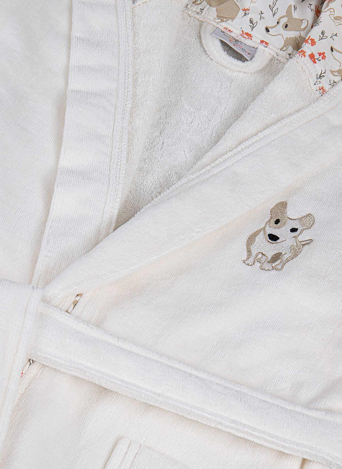 Ecocotton Dagi Boy&#39;s Bathrobe 100% Organic Cotton Embroidered Cream
