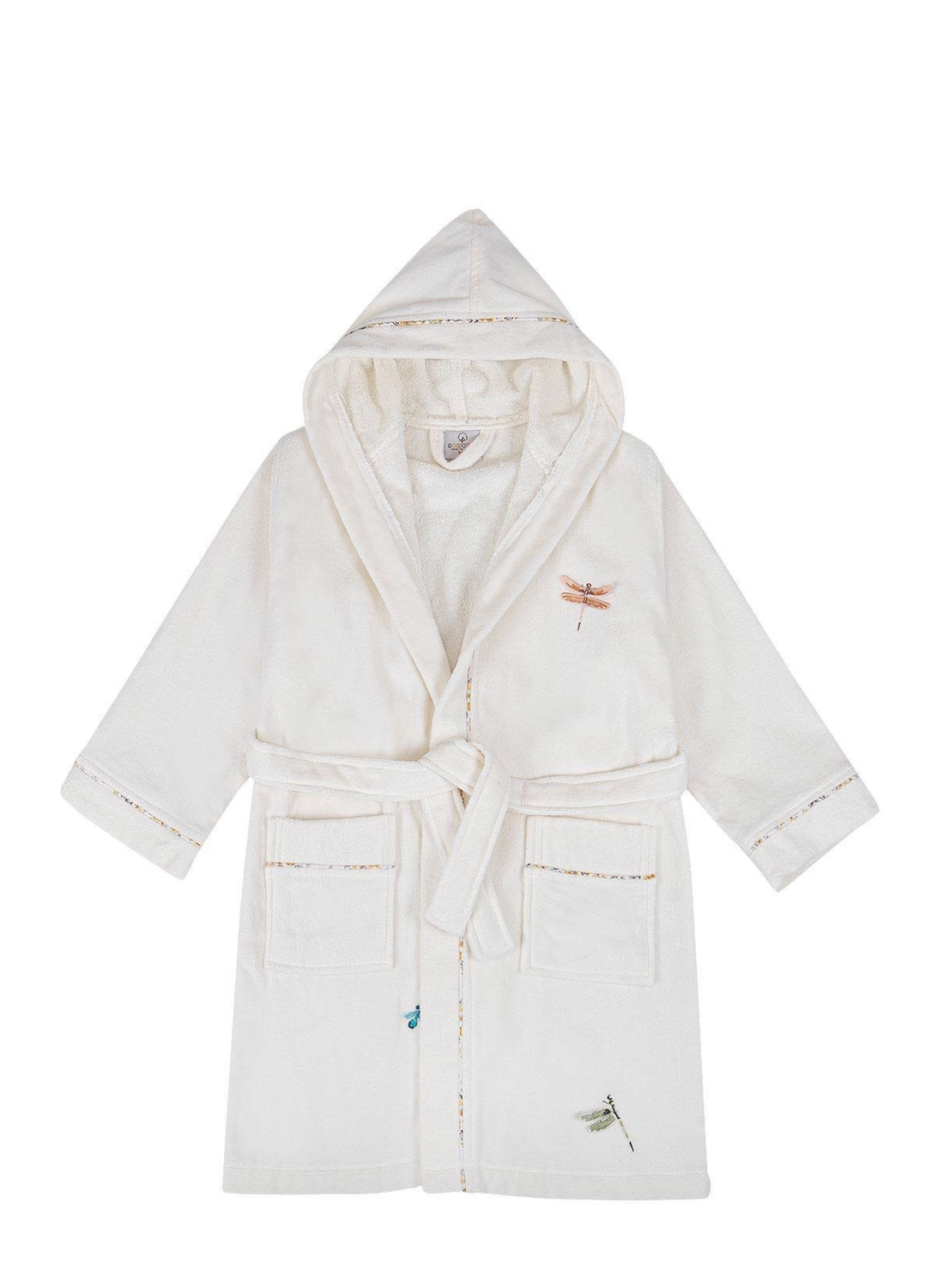 Ecocotton Nina Girl&#39;s Bathrobe 100% Organic Cotton Embroidered Cream-Yellow