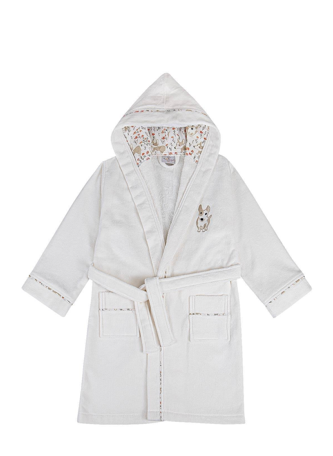 Ecocotton Dagi Boy&#39;s Bathrobe 100% Organic Cotton Embroidered Cream