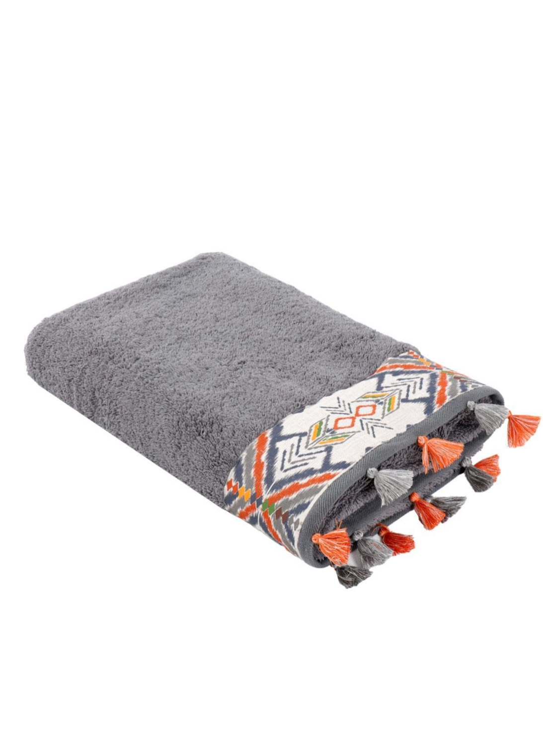 Ecocotton Pamira Badlaken 100% Biologisch Katoen Bedrukt met kwastjes Antraciet 80x150cm Ecocotton Pamira Badlaken 100% Biologisch Katoen Bedrukt met kwastjes Antraciet 80x150cm