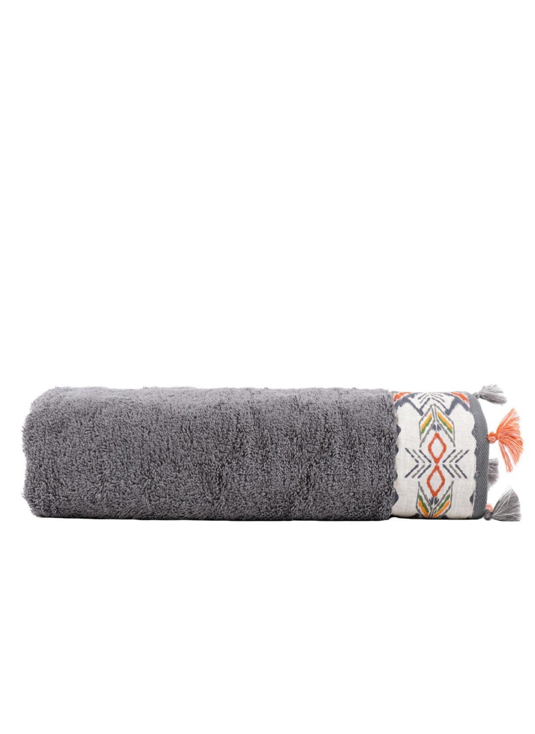 Ecocotton Pamira Badlaken 100% Biologisch Katoen Bedrukt met kwastjes Antraciet 80x150cm Ecocotton Pamira Badlaken 100% Biologisch Katoen Bedrukt met kwastjes Antraciet 80x150cm