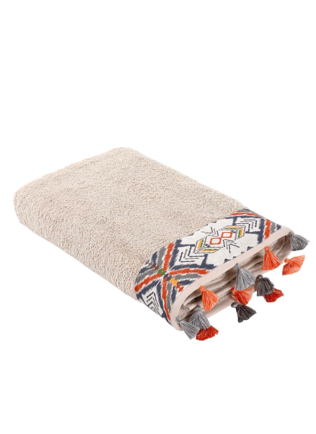 Ecocotton Pamira Badlaken 100% Biologisch Katoen Bedrukt met kwastjes Beige 80x150cm