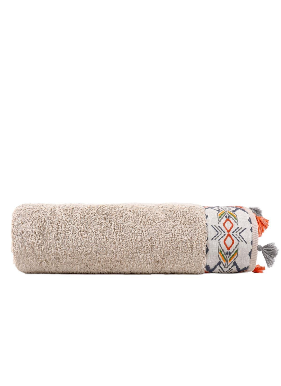 Ecocotton Pamira Badlaken 100% Biologisch Katoen Bedrukt met kwastjes Beige 80x150cm