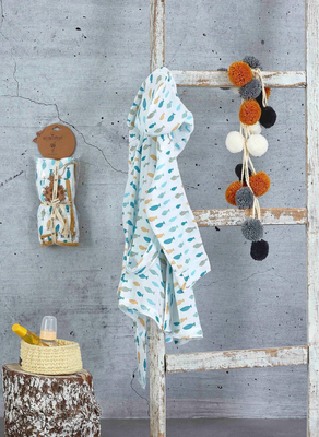 Ecocotton Dodo Children&#39;s Bathrobe 100% Organic Muslin Cotton Yellow